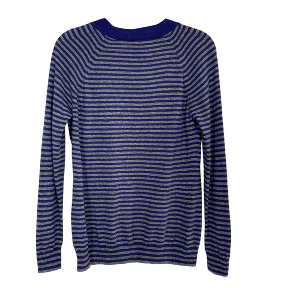 Banana Republic Luxury Cashmere Blend Striped Sweater L | Blue Gray Crewneck - Picture 4 of 14